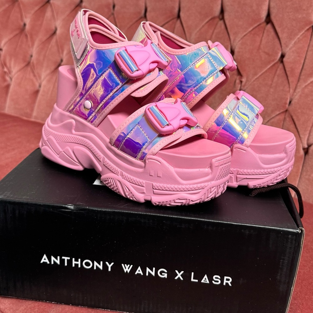 Anthony Wang x LA Style Rush (LASR) Pink Holographic Platform Sandals